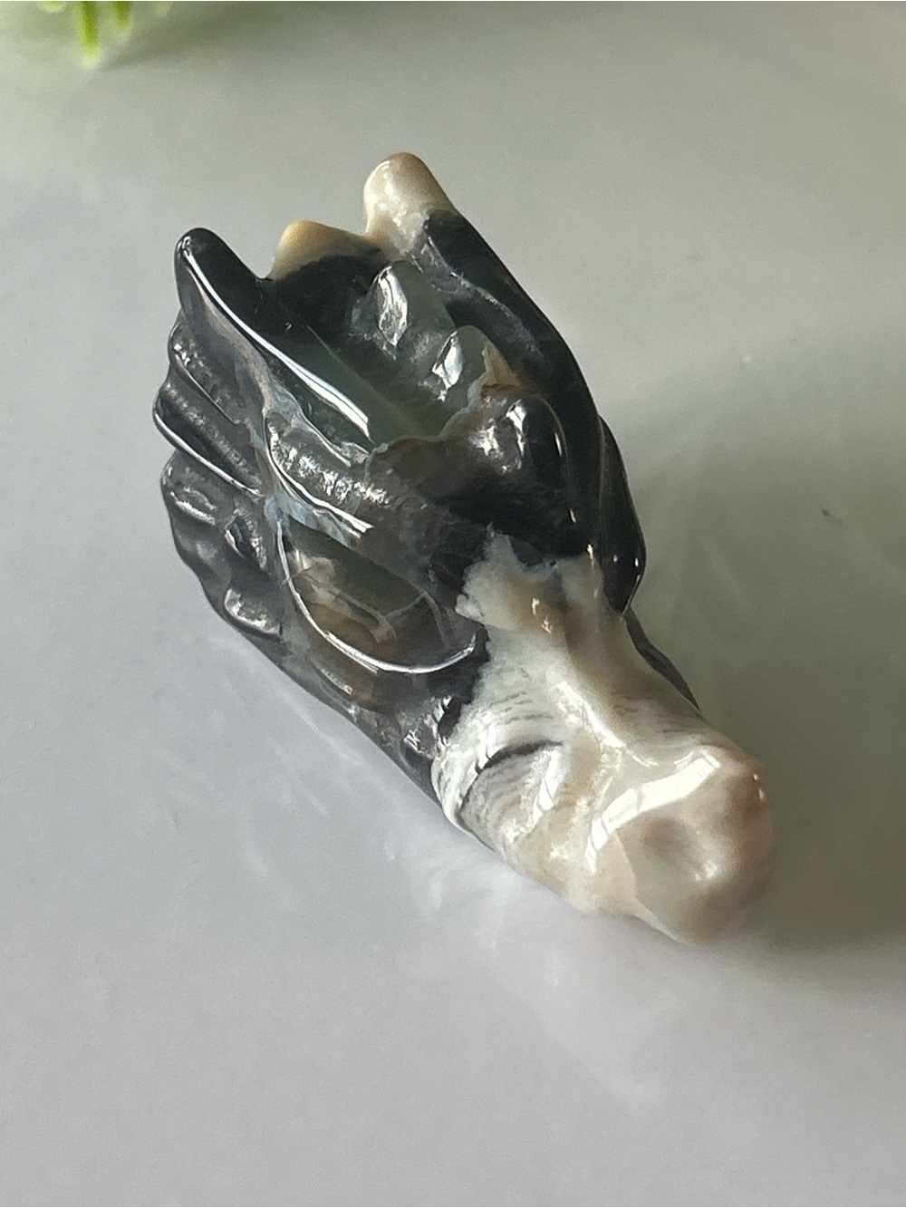 💎 Polished volcano agate crystal dragon head A
1.75” length